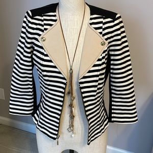 WHBM 1/4 sleeve jacket, tan, black, white